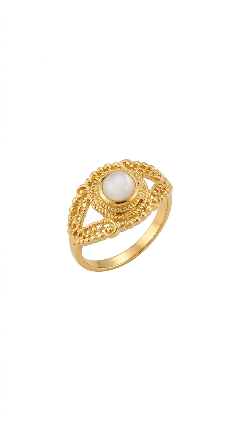 Elegant Gold Filigree Pearl Ring