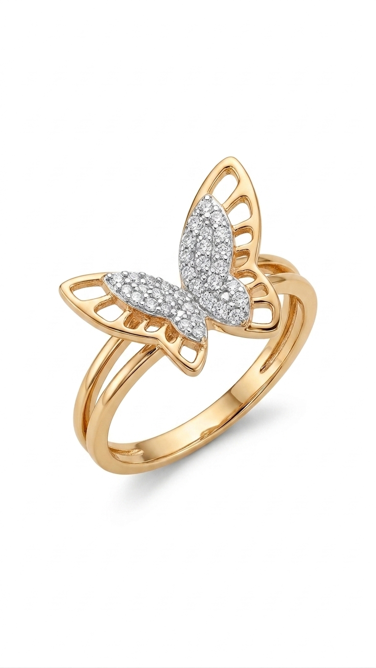 Butterfly Crystal Ring in Gold Finish