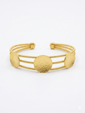 Hammered Gold Disc Triple Band Cuff Bracelet