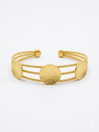 Hammered Gold Disc Triple Band Cuff Bracelet