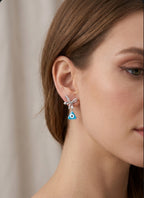 Evil Eye Bow Earrings, Blue Triangle Drop Earrings
