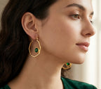 Geometric Emerald Green Gold Hoop Earrings