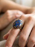 Lapis Lazuli Mosaic Statement Ring | Oval Boho Cocktail Ring