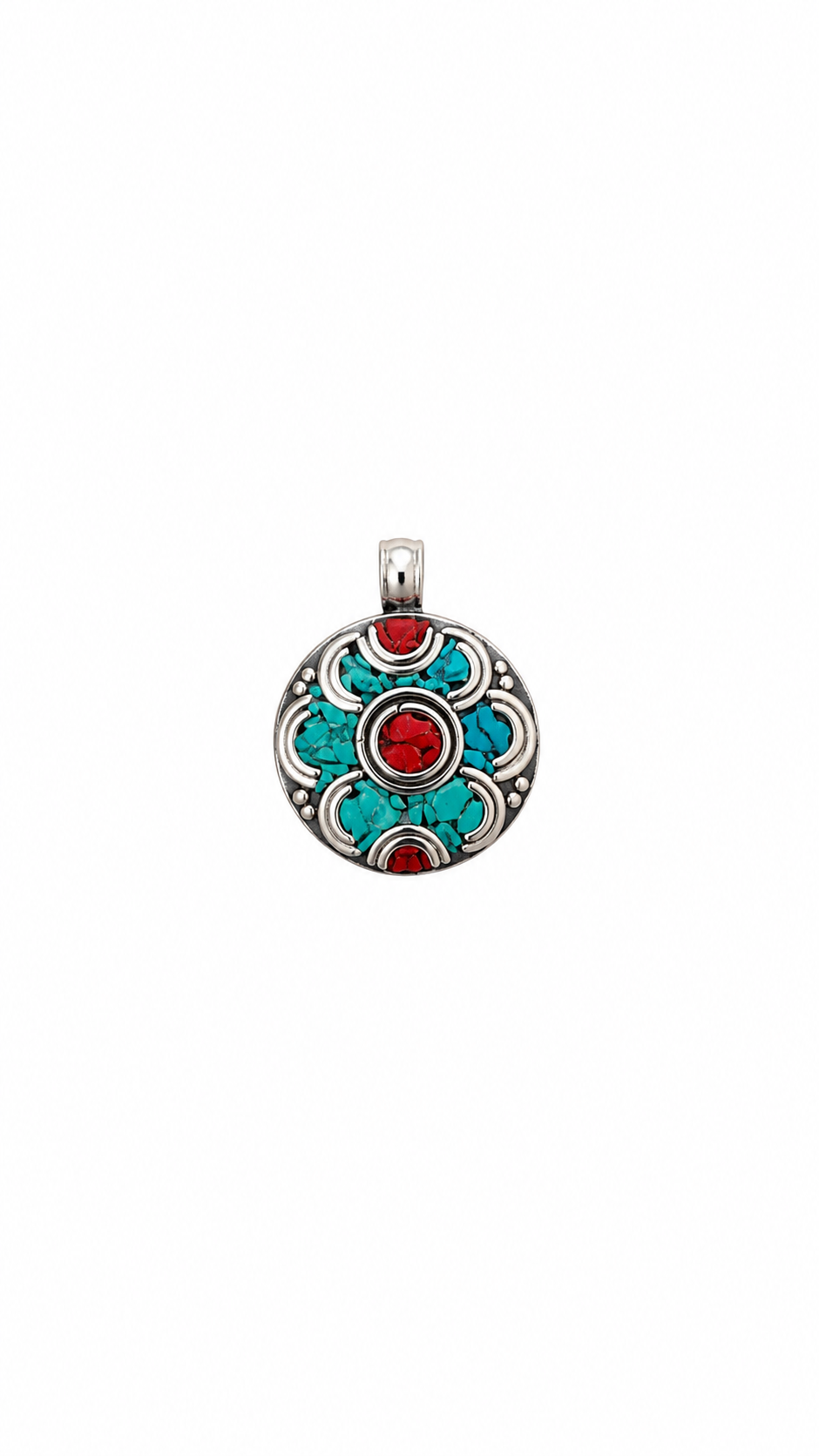 Vintage Turquoise & Coral Mosaic Pendant