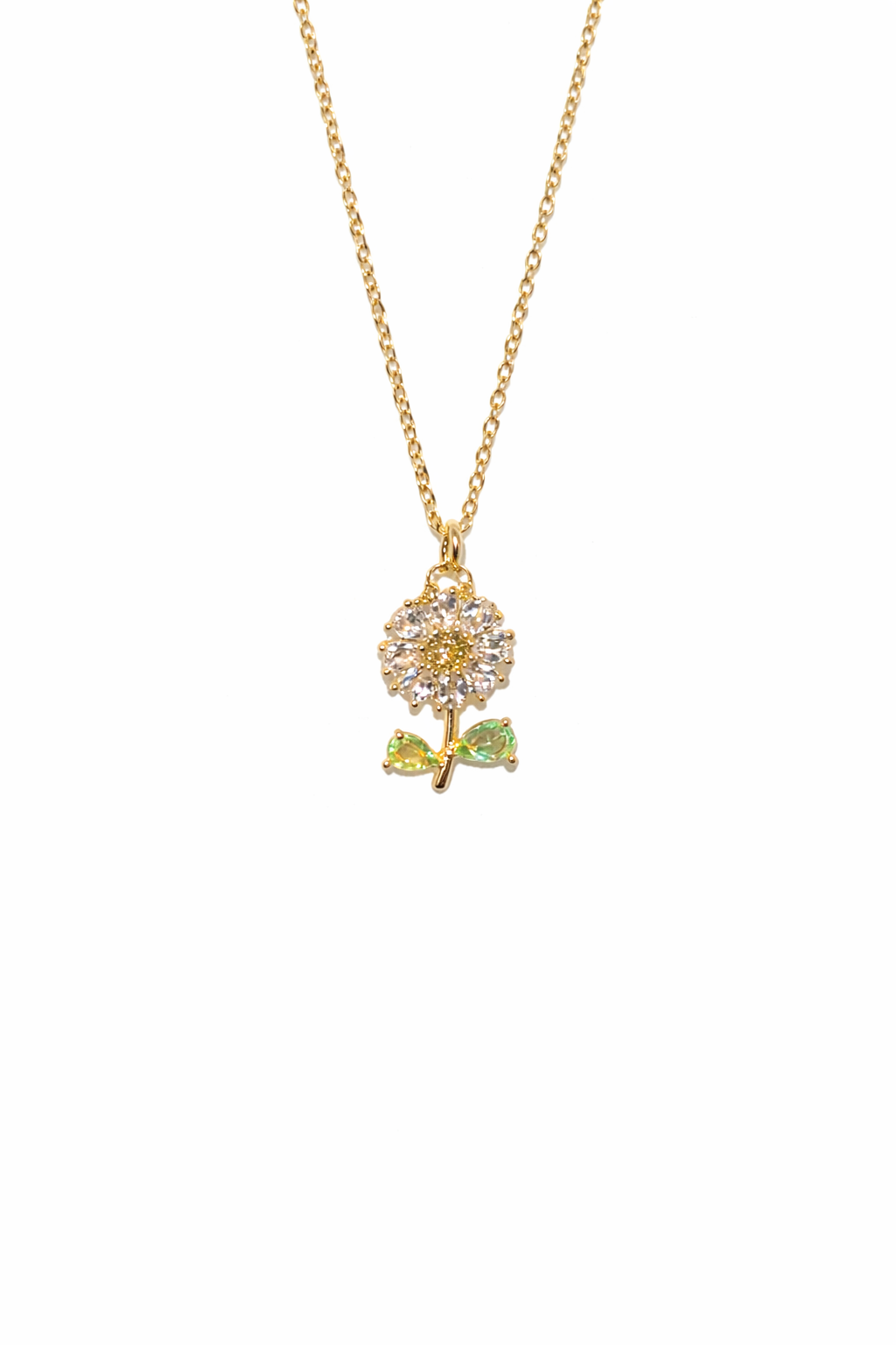 Gold Flower Pendant Necklace | Crystal Daisy