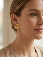 Golden Floral Cluster Statement Earrings