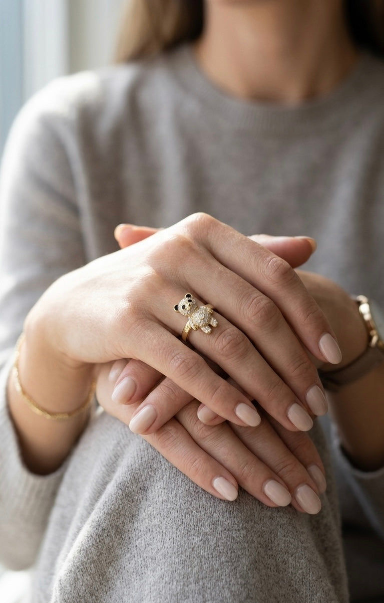 Cute Teddy Bear Ring in Gold Finish