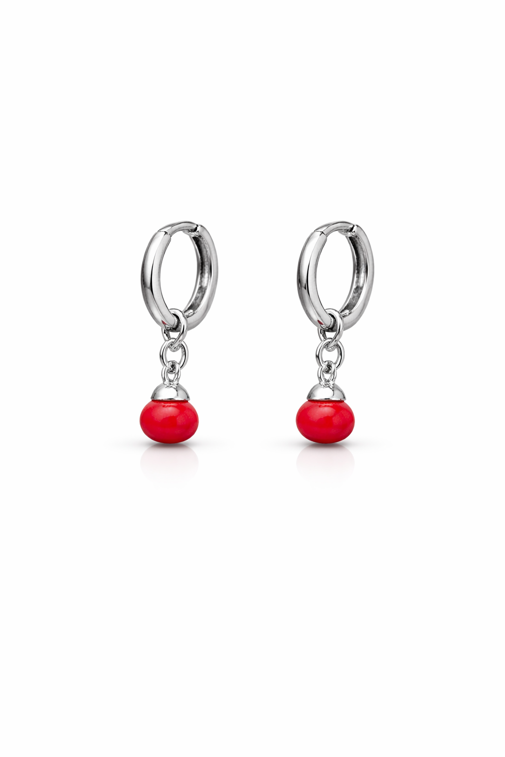 Minimalist Red Drop Earrings Silver Hoop