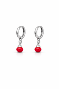 Minimalist Red Drop Earrings Silver Hoop