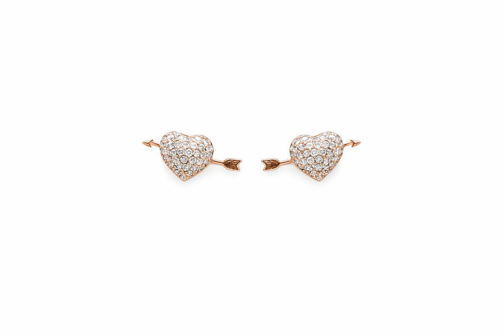 Rose Gold Heart Arrow Stud Earrings Crystal Pave