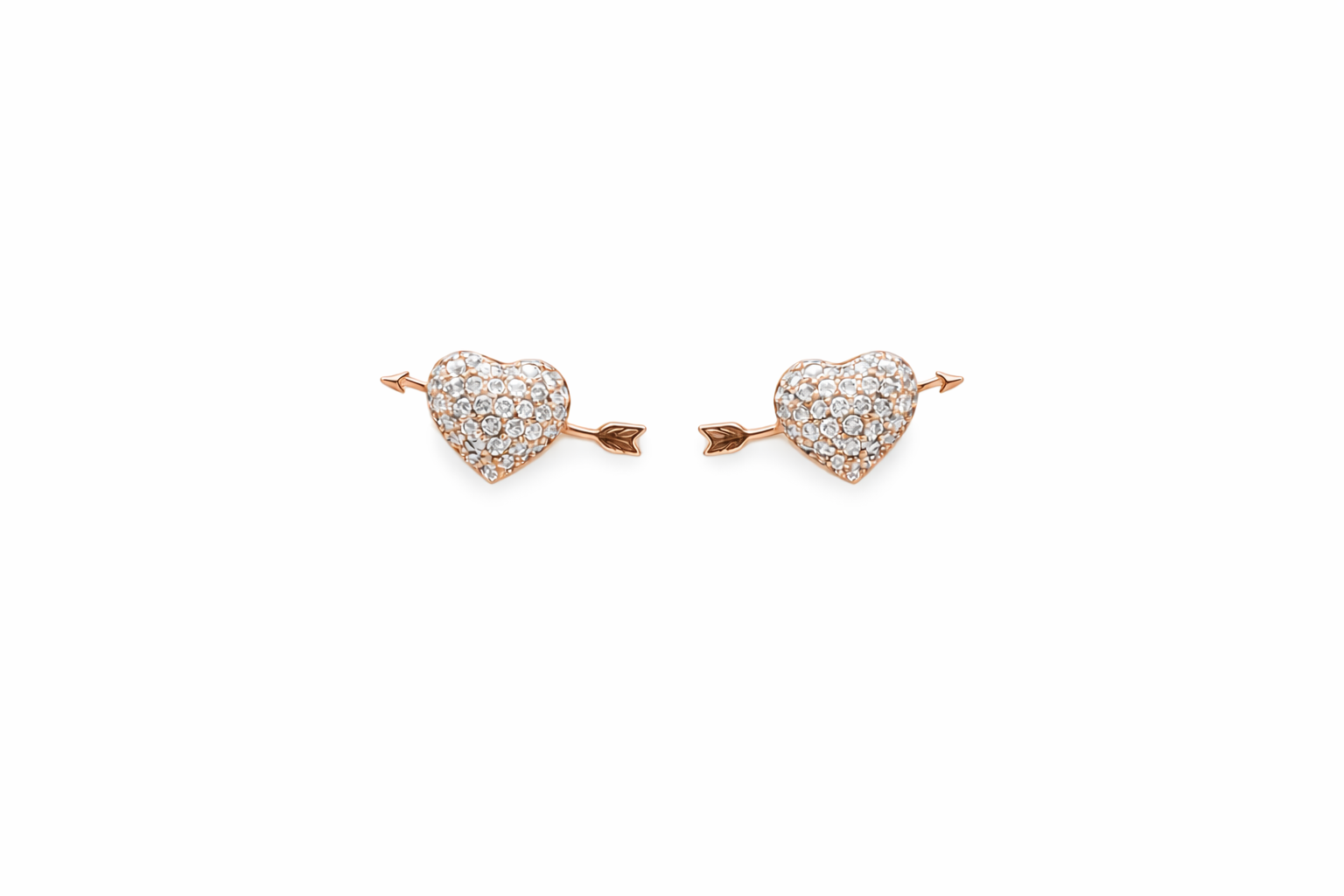 Rose Gold Heart Arrow Stud Earrings Crystal Pave
