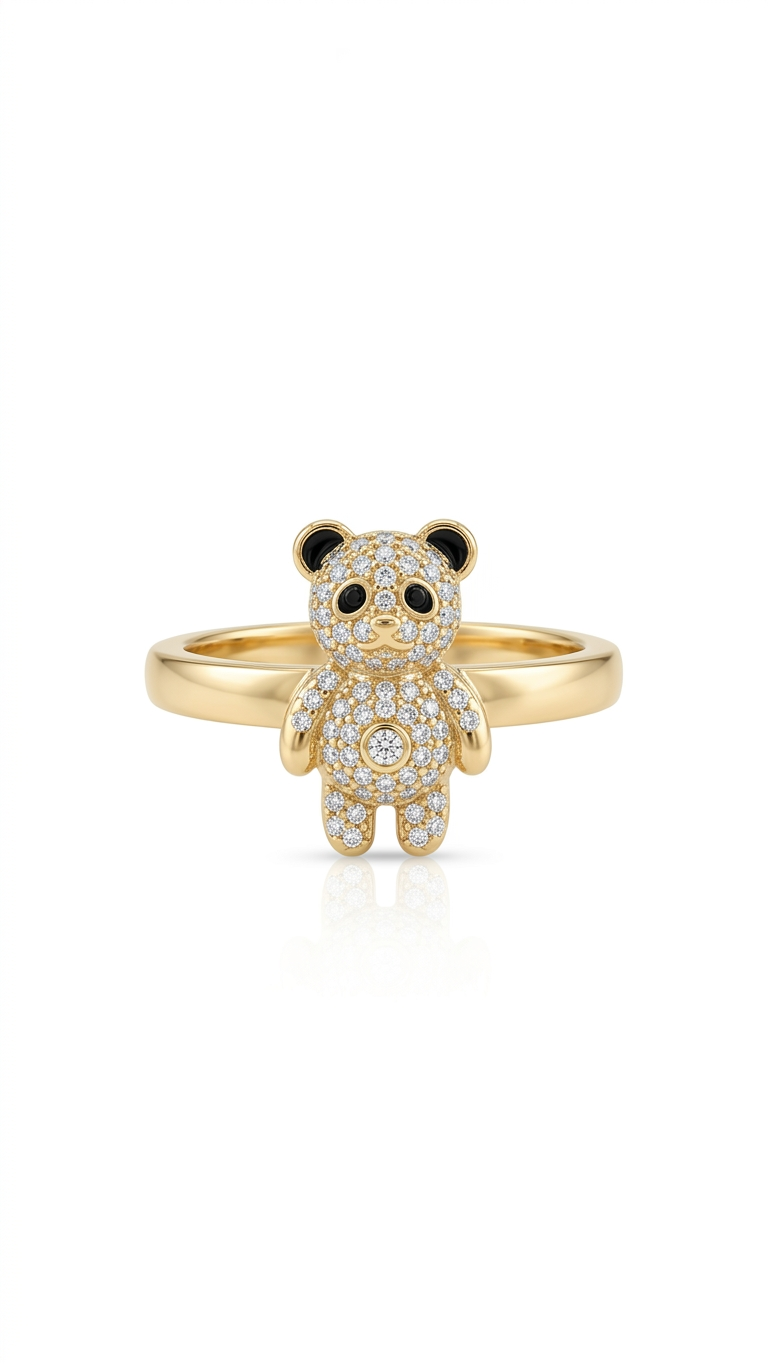 Cute Teddy Bear Ring in Gold Finish