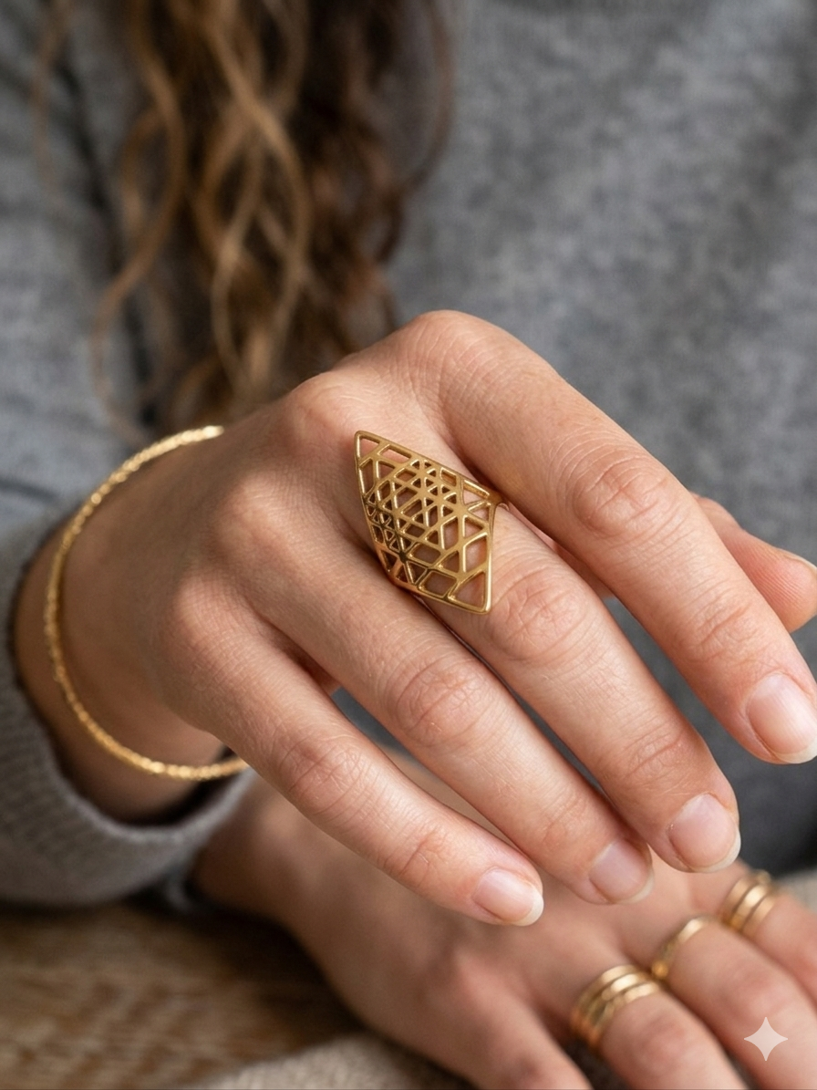 Geometric Lace Statement Ring