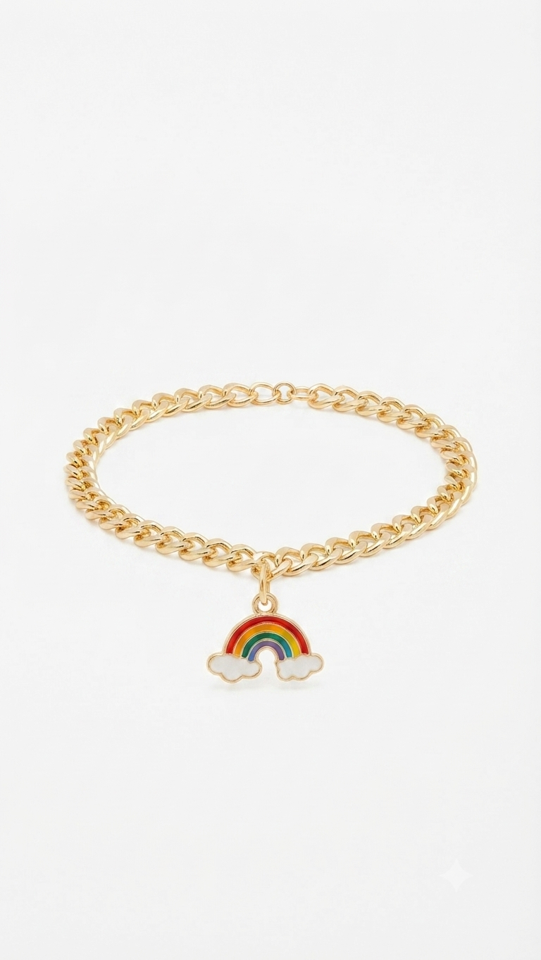 Rainbow Charm Bracelet, Gold Chain Bracelet