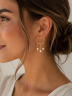 Gold Pearl Tassel Hoop Earrings