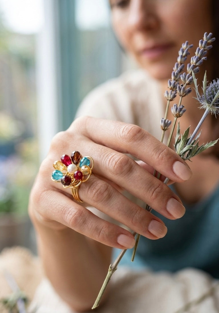 Colorful Pearl Floral Statement Ring