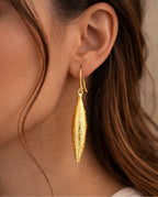 Gold Textured Leaf Drop Earrings