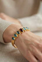 Blue Apatite & Garnet Open Cuff Bracelet in 18K Gold Vermeil