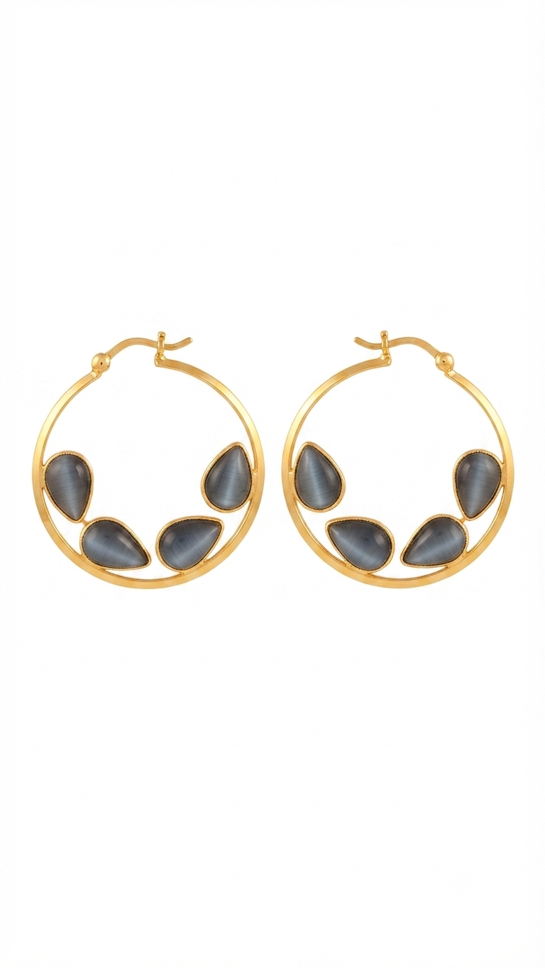 Grey Cat’s Eye Hoop Earrings