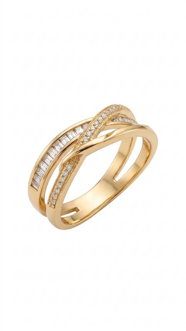 Criss-Cross Diamond Band Ring in Gold
