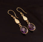 Amethyst Stone Oval Drop Earrings Gold Plated