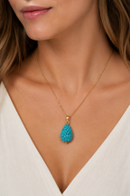 Turquoise Floral Carved Teardrop Pendant