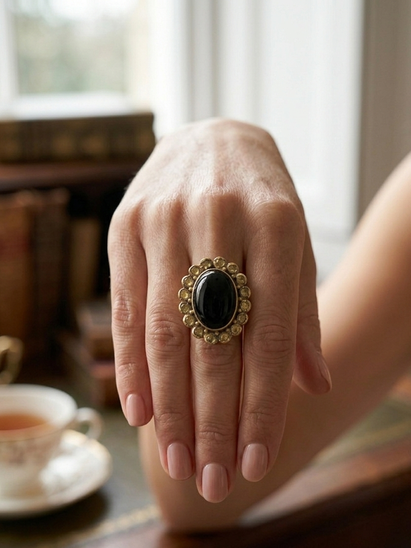 Black Onyx Oval Statement Ring