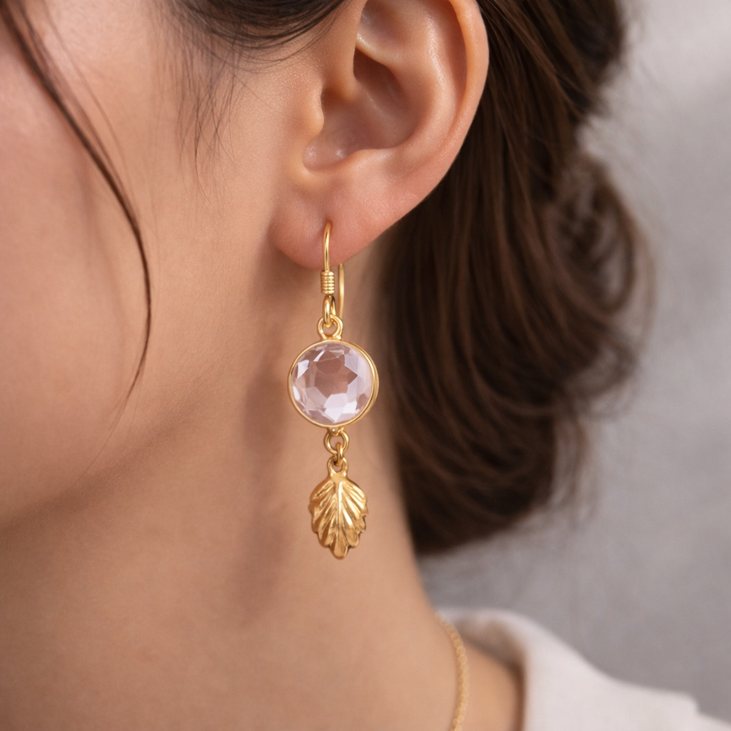 Pink Stone Earrings Gold Plated Dangle Jewelry