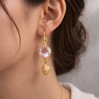 Pink Stone Earrings Gold Plated Dangle Jewelry