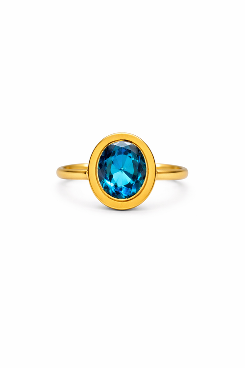 Blue Topaz Oval Ring Gold Minimal Ring