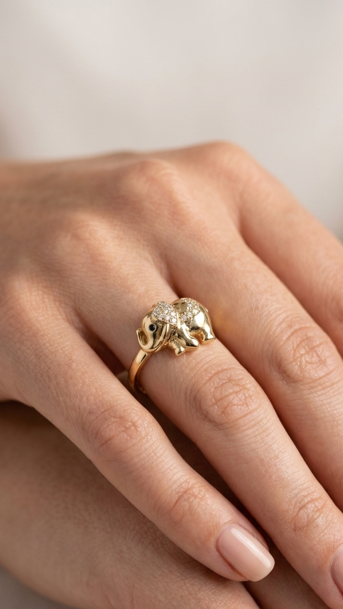 Cute Elephant Wrap Ring in Gold Finish | Animal Inspired Statement Ring