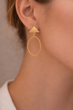 Matte Gold Triangle Stud with Twisted Oval Hoop Earrings