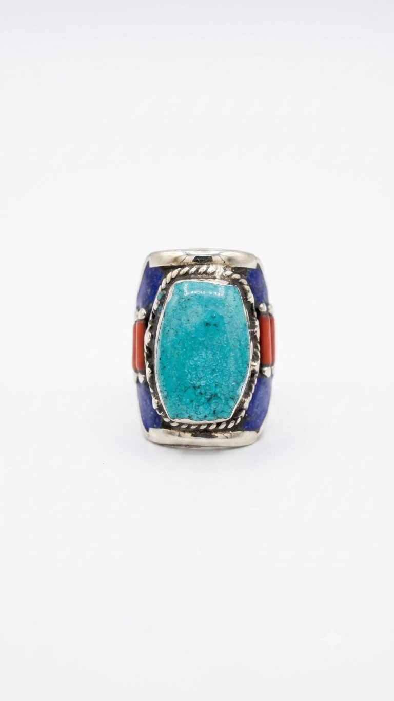 Vintage Turquoise Statement Ring | Handmade Tibetan Silver Ring