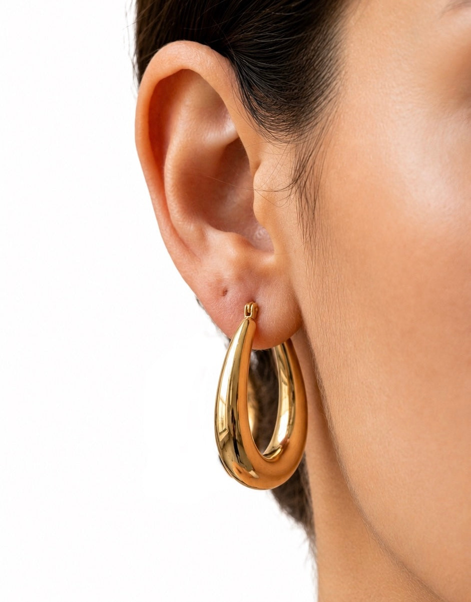 Chunky Gold Teardrop Hoop Earrings