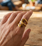 Tiger Eye Wrap Ring, Adjustable Gold Statement Ring