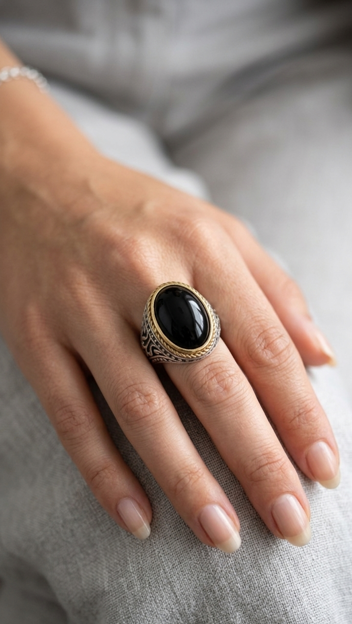 Vintage Black Onyx Oval Ring