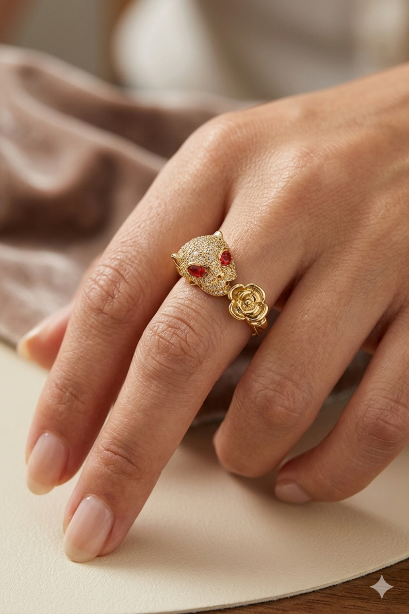 Golden Panther Dual Motif Ring