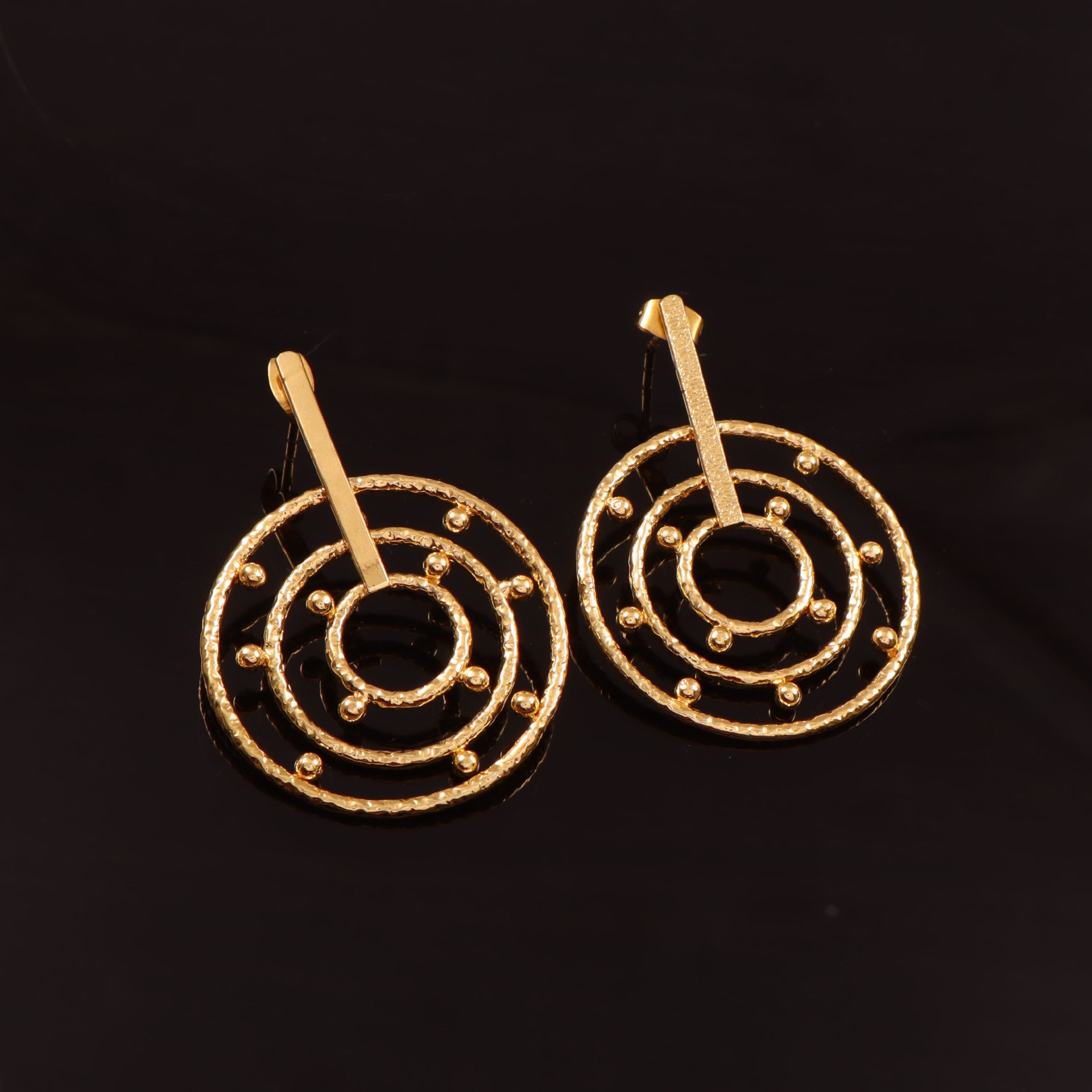 Gold Geometric Circle Drop Earrings