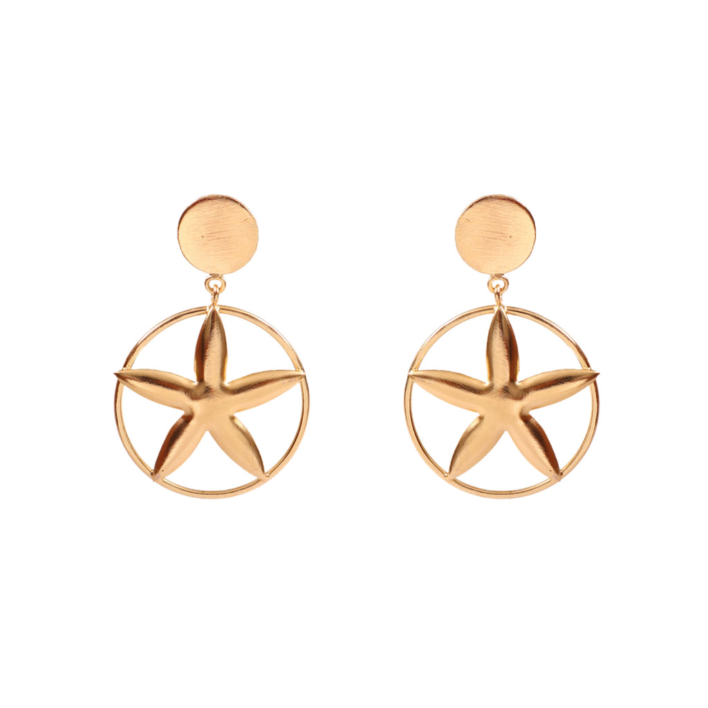 Gold Starfish Drop Earrings Round Stud Ocean Beach Jewelry