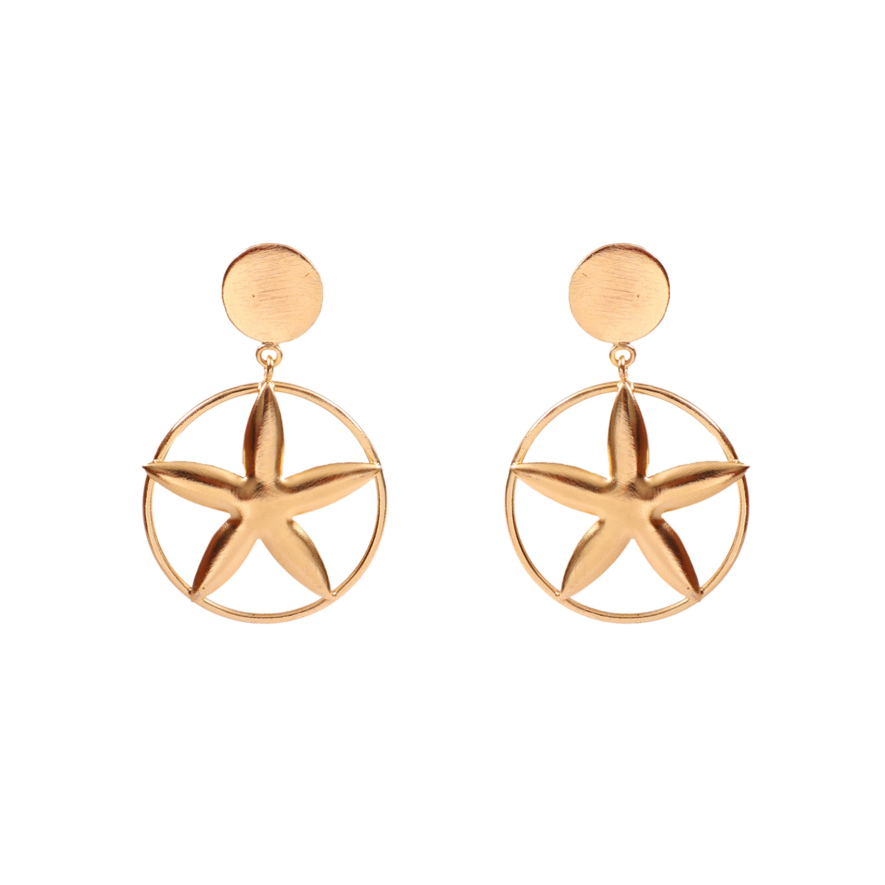 Gold Starfish Drop Earrings Round Stud Ocean Beach Jewelry