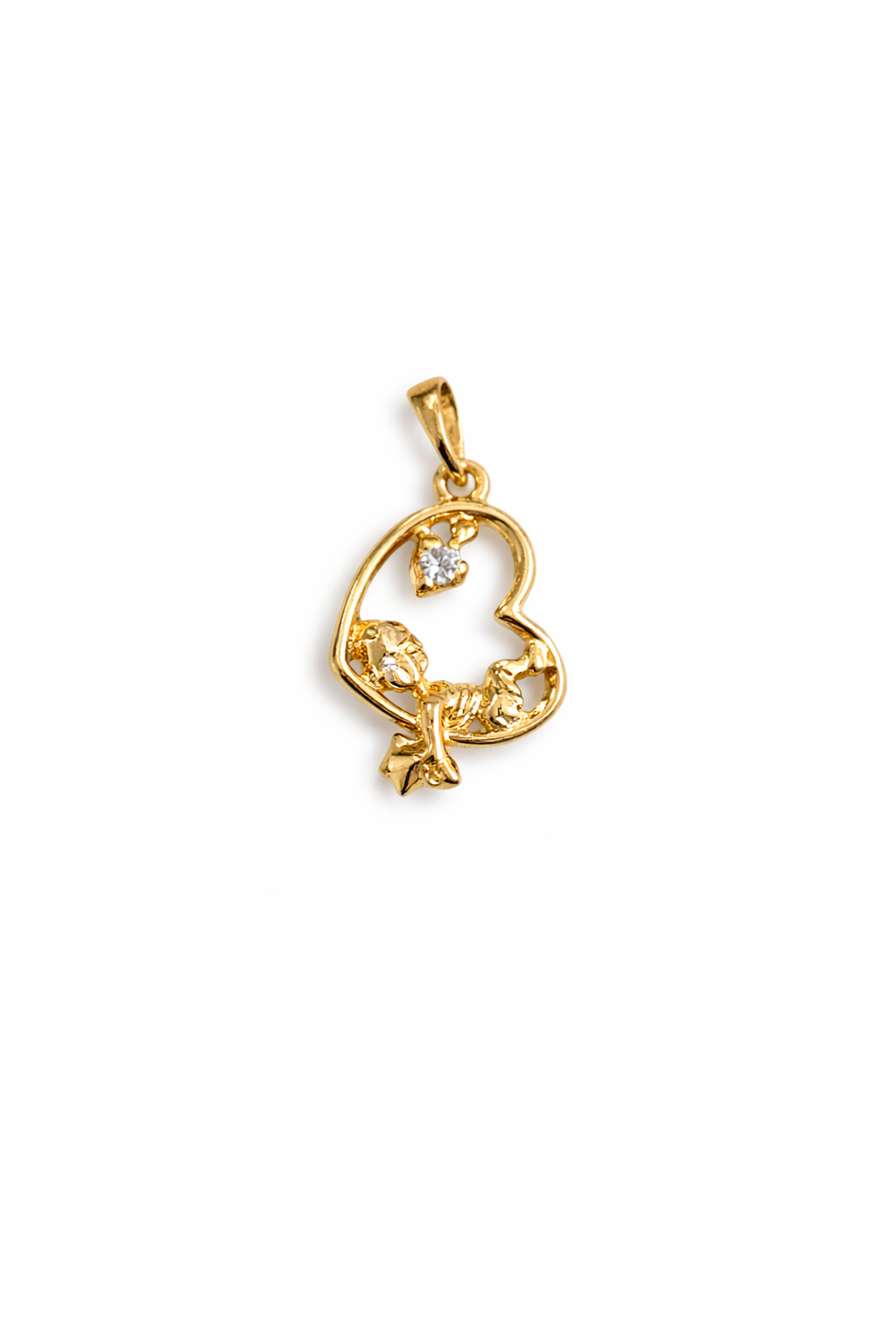 Gold Heart Pendant Necklace with Floral Detail