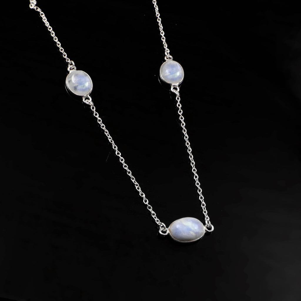 Elegant Moonstone Station Chain Necklace