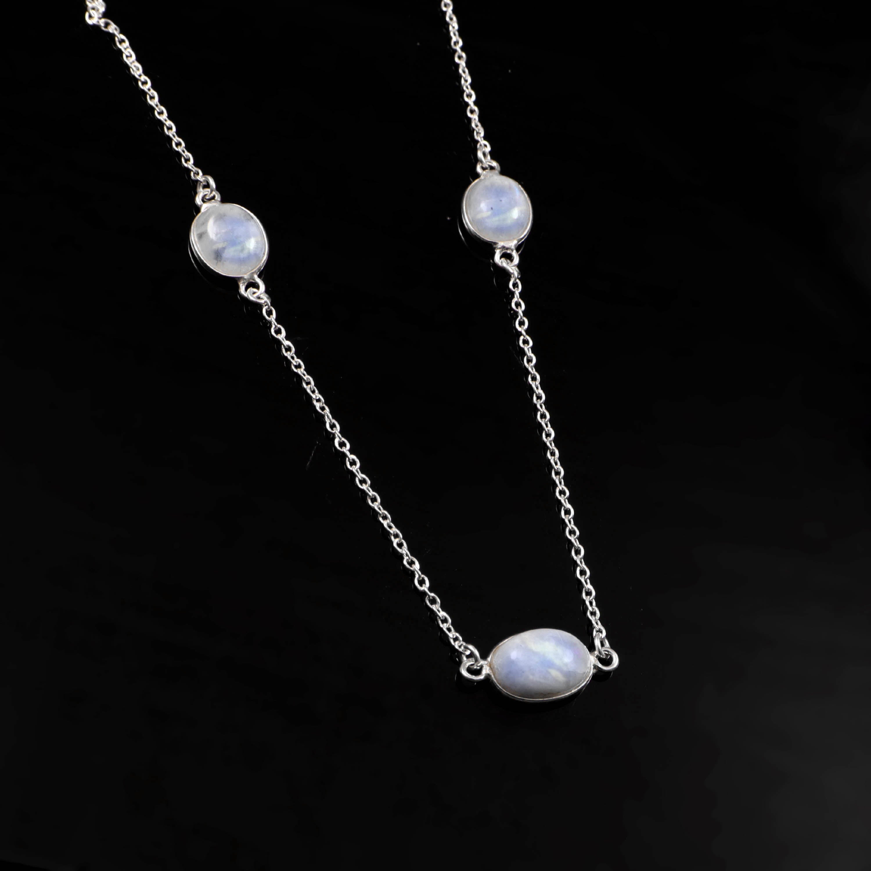 Elegant Moonstone Station Chain Necklace