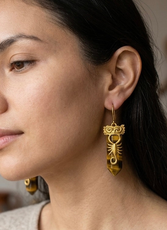 Tiger Eye Scorpion Crystal Earrings