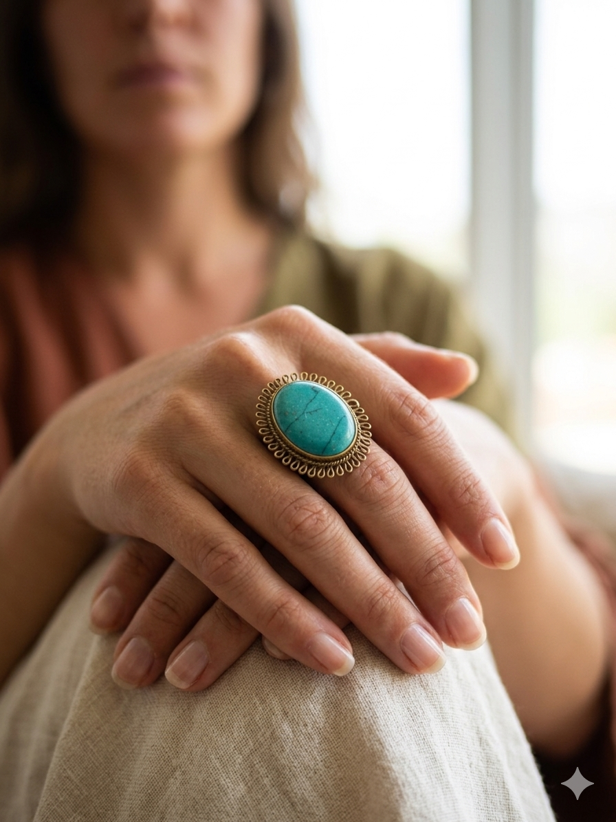 Turquoise Oval Statement Adjustable Ring