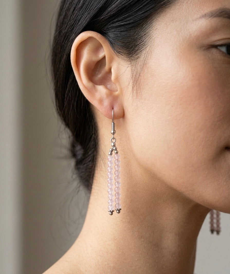 Rose Quartz Pink Tassel Earrings