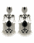 Royal Black Stone Oxidised Pearl Drop Earrings