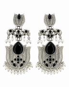 Royal Black Stone Oxidised Pearl Drop Earrings