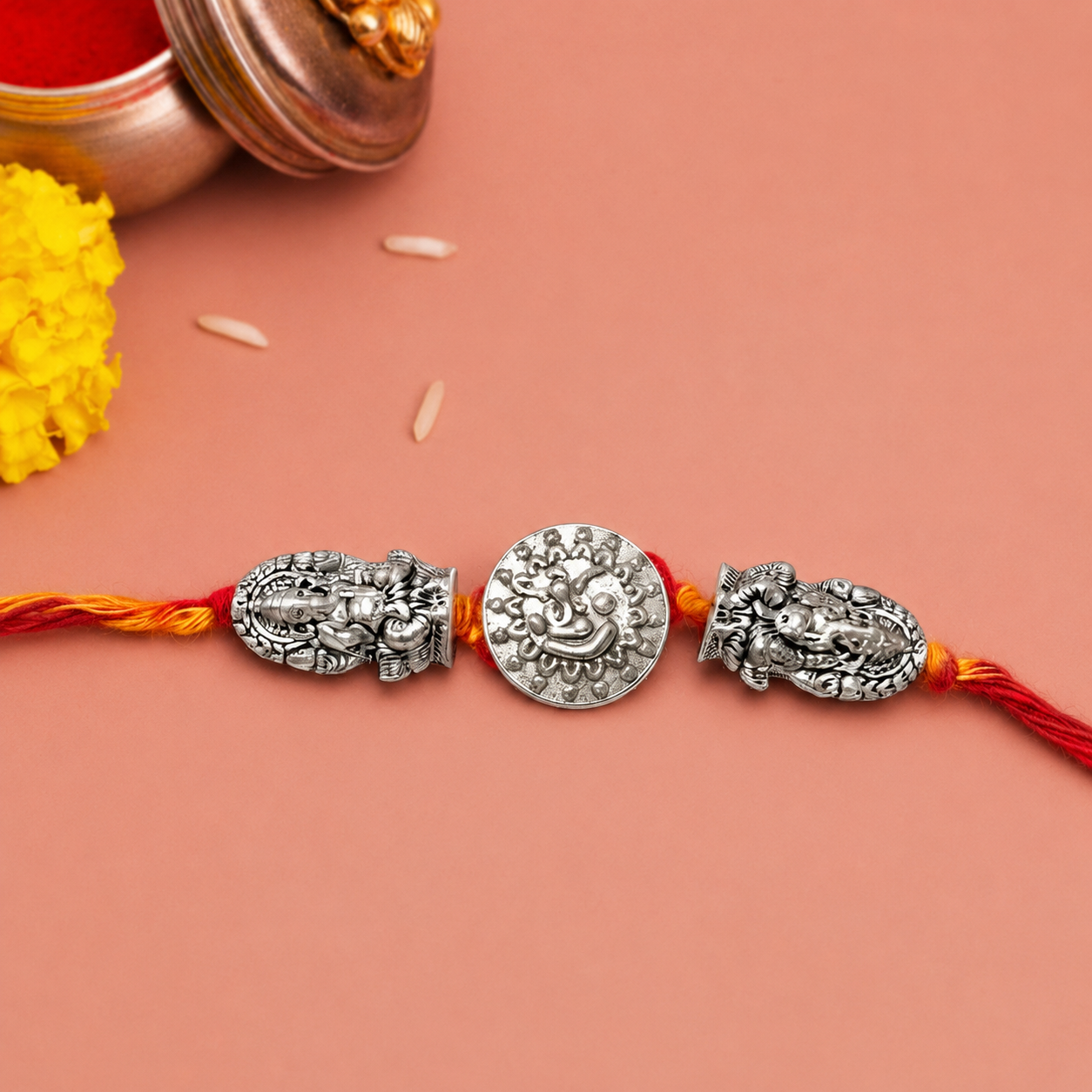 Silver Plated Ganesh & Lakshmi Rakhi for Brother | Premium Designer Rakhi