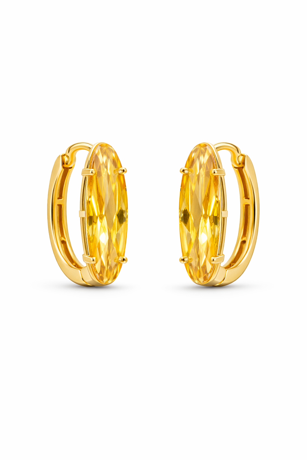 Yellow Crystal Earrings, Gold Oval Gemstone Earrings